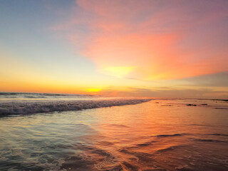 Fototapeta na wymiar Golden sunset time in Cox's Bazar Sea beach