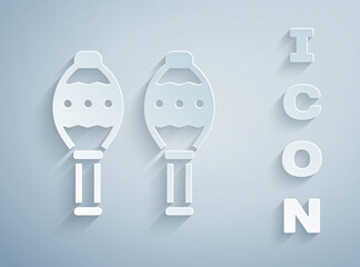 Paper cut Maracas icon isolated on grey background. Music maracas instrument mexico. Paper art style. Vector.