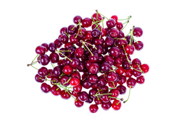 Bunch of ripe fresh red cherries isolated on white background.
