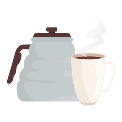 coffee pot and mug design of drink caffeine breakfast and beverage theme Vector illustration