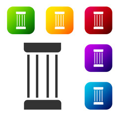 Black Ancient column icon isolated on white background. Set icons in color square buttons. Vector.
