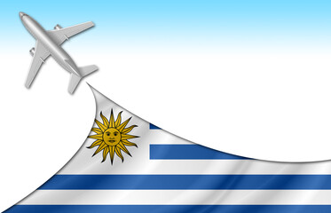 3d illustration plane with Uruguay flag background for business and travel design