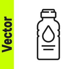 Black line Bottle of water icon isolated on white background. Soda aqua drink sign. Vector Illustration.
