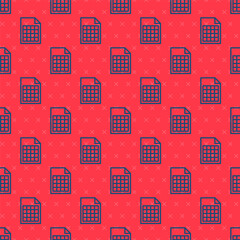 Blue line File document icon isolated seamless pattern on red background. Checklist icon. Business concept. Vector Illustration.