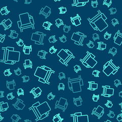 Green line Cinema chair icon isolated seamless pattern on blue background. Vector Illustration.