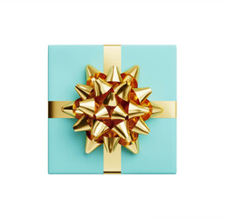 Minimal element for Christmas and  New year concept. Blue gift box with golden ribbon bow isolated on white background 3d render illustration. Clipping path of each element included.