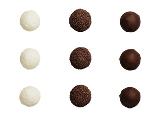 Minimal element for Christmas and  New year concept. Chocolate pralines isolated on white background 3d render illustration. Clipping path of each element included.