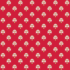 white sheep riding bike with headlight front view on a red background repeat pattern