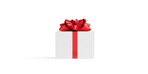 Minimal element for Christmas and  New year concept. White gift box with red ribbon bow isolated on white background 3d render illustration. Clipping path of each element included.