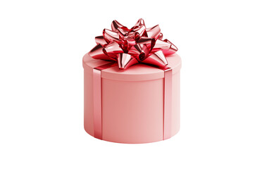 Minimal element for Christmas and  New year concept. Pink gift box with pink ribbon bow isolated on white background 3d render illustration. Clipping path of each element included.