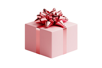Obraz premium Minimal element for Christmas and New year concept. Pink gift box with pink ribbon bow isolated on white background 3d render illustration. Clipping path of each element included.