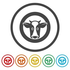 Cow head design ring icon, color set