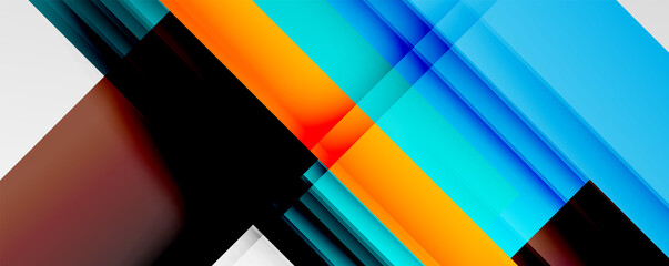 Geometric abstract backgrounds with shadow lines, modern forms, rectangles, squares and fluid gradients. Bright colorful stripes cool backdrops