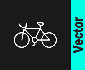 White line Bicycle icon isolated on black background. Bike race. Extreme sport. Sport equipment. Vector.