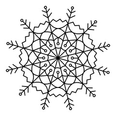 Christmas Mandala. Snowflake Mandala. Round Element For Coloring Book. Black Lines on White Background.