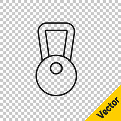Black line Kettlebell icon isolated on transparent background. Sport equipment. Vector.