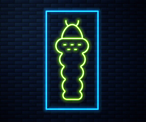 Glowing neon line Larva insect icon isolated on brick wall background. Vector.