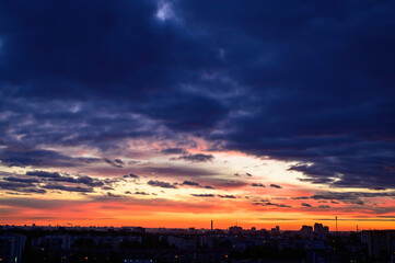 Color variety concept. Night landscape photo of morning sunrise