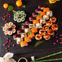 sushi on the black background