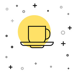 Black line Coffee cup icon isolated on white background. Tea cup. Hot drink coffee. Random dynamic shapes. Vector.