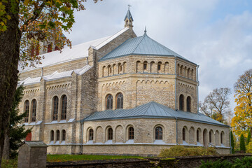 Fototapeta na wymiar Rapla Maarja-Magdaleena Church. The New Roman style building at warm sunny autumn day.