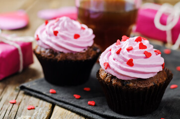 Chocolate chips chocolate cupcakes for Valentine's day