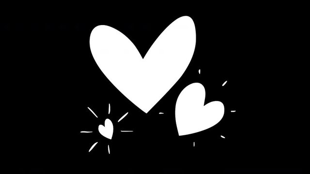 White Heart icons pop up animation with black background. Love concept video