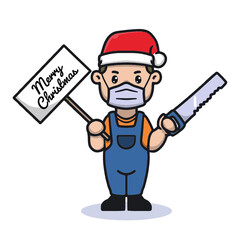 Handyman celebrating Christmas in pandemic