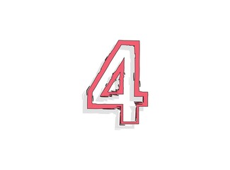 4 pink number, hand drawn brush stroke. Comic style design. For design element, logo, creative poster etc. Vector illustration