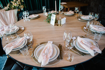 The elegant dinner table.,Table setting for an event party or wedding reception