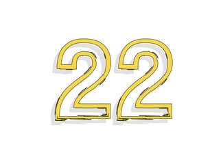 22 yellow number, hand drawn brush stroke. Comic style, calligraphic design. For design element, logo, creative poster etc. Vector illustration