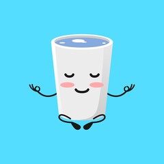 vector illustration of Cute Glass mascot or character mental meditate in lotus yoga pose. Cute Glass Concept White Isolated. Flat Cartoon Style Suitable for Landing Page, Banner, Flyer, Sticker.