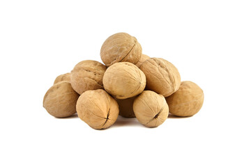Walnuts heap isolated on white background