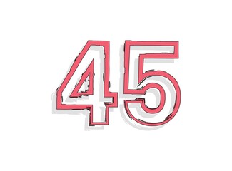 45 pink number, hand drawn brush stroke. Comic style design. For design element, logo, creative poster etc. Vector illustration