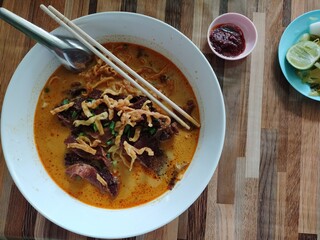 Beef noodle spicy soup , northern thai food