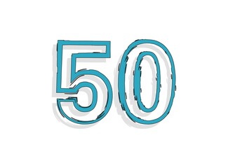 Fototapeta premium 50 blue number, hand drawn brush stroke. Comic style design. For design element, logo, creative poster etc. Vector illustration