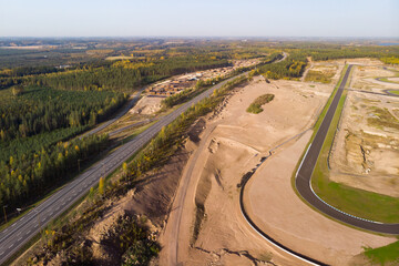 Aerial view of the road and race track in Finland