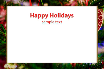 Christmas festive postcard with copy space for advertisement text. Decorated cards and banners