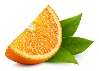 Composition of orange slice and beautiful leaves