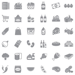 Grocery List Icons. Gray Flat Design. Vector Illustration.