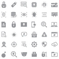 Hacker Icons. Gray Flat Design. Vector Illustration.