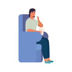 woman eating pop corn on chair design of Activity and leisure theme Vector illustration