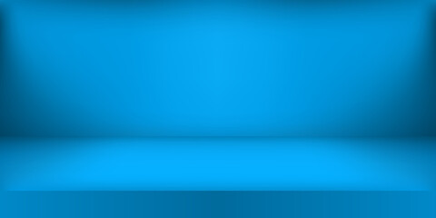 Fototapeta premium Empty blue color studio. Room background, product display with copy space for display of content design. Vector illustration