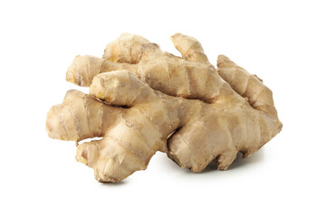 Fresh raw ginger isolated on white background