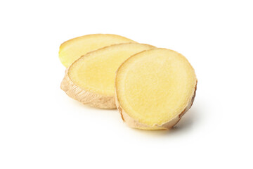 Fresh raw ginger isolated on white background
