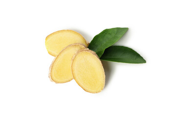 Fresh raw ginger isolated on white background