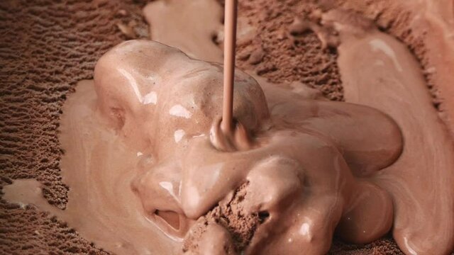 Liquid from the chocolate ice cream, Close Up Front view Food concept.