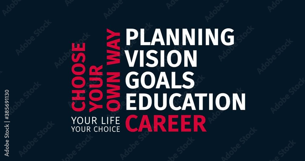 Canvas Prints start career. choose your own way. animated word cloud text. kinetic typography animation.