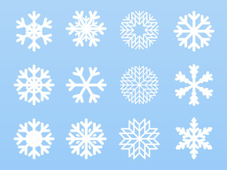 Fototapeta na wymiar Flat design vector snowflakes Christmas and new year decoration element set. Vector illustration