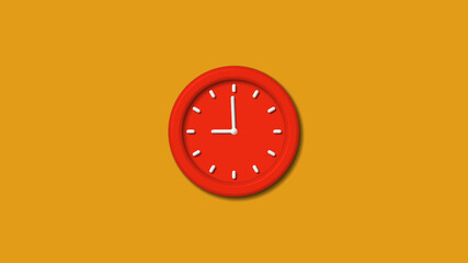 New red color 3d wall clock isolated on orange background, Counting down wall clock